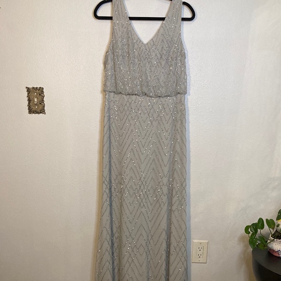 BHLDN Blaise chevron beaded sequin embellished sleeveless long cocktail dress - Picture 1 of 14